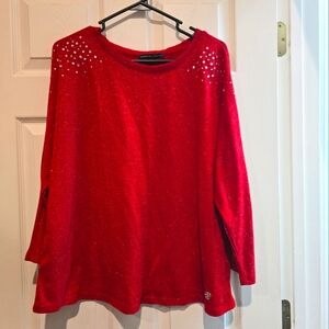 Red sparkle and rhinestone size 2XL Adrienne Vittadini long sleeve blouse